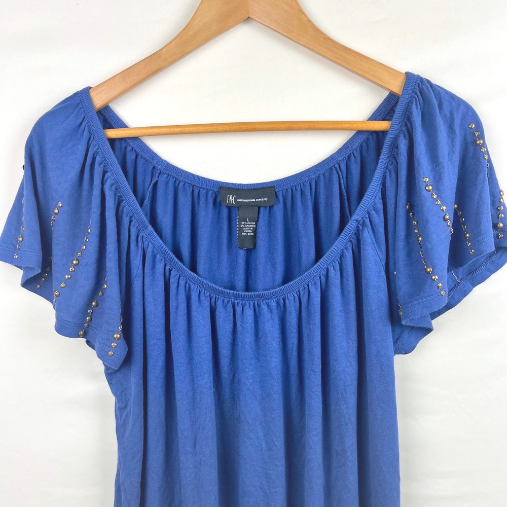 2000s Womens L Studded Tunic Top Boho Flutter Sleeve Y2K Indie Fairy Grunge - Picture 6 of 7